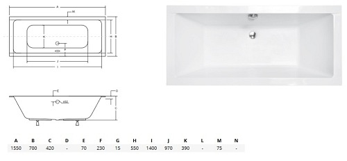 Wanna prostokątna do zabudowy Quadro Slim Besco 155 cm