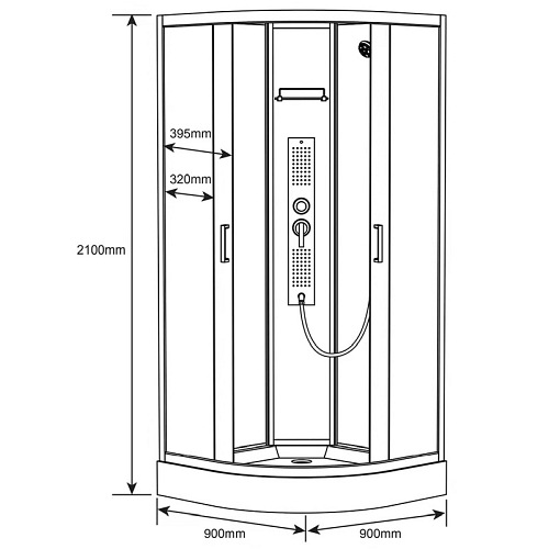Kabina prysznicowa niski brodzik hydromasaż biały środek 90x90 WSH-311B