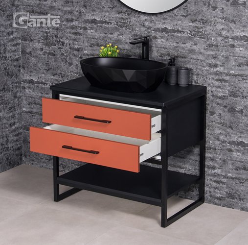 Szafka stojąca z czarną umywalką kolor ceglasty loft 80 cm seria New York