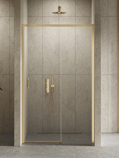 Drzwi prysznicowe rozsuwane prawe kolor złoty szczotkowany 110 cm D-0787A Prime New Trendy Gold Brushed