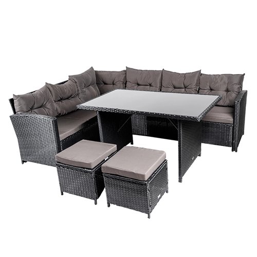 Zestaw mebli ogrodowych z technorattanu narożnik, stół, pufy Toledo Czarny