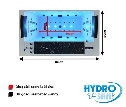 Wanna z hydromasażem 180x100 Montana 925B Hydrosan