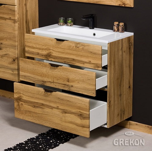 Szafka łazienkowa wisząca z umywalką dąb naturalny 80 cm Victa Gante