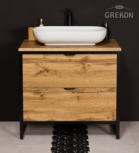 Szafka z białą umywalką styl loftowy 80 cm seria New York