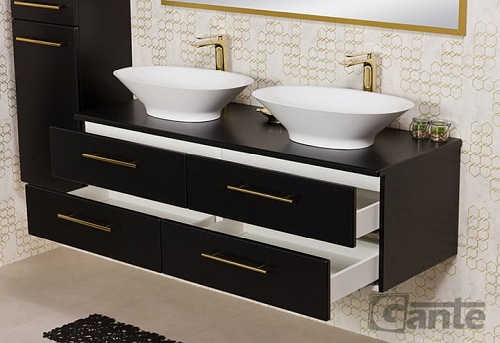 Szafka łazienkowa wisząca 140 cm czarny mat z dwiema umywalkami Belli Gold Gante