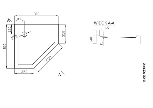 Brodzik prysznicowy pięciokątny czarny 80x80 BKB023PKB Sea-Horse