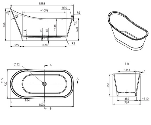 Wanna wolnostojąca z lanego marmuru, Marble+ Venezia 159 BP