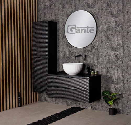 Szafka łazienkowa wisząca z umywalką 100 cm szklane fronty czarny uchwyt Glow Gante