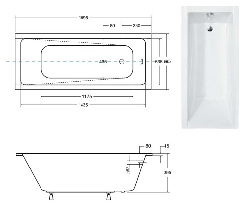 Wanna prostokątna do zabudowy 160 cm Modern Slim Besco