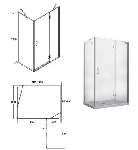 Kabina prysznicowa prostokątna 80x100 Viva Besco model prawy