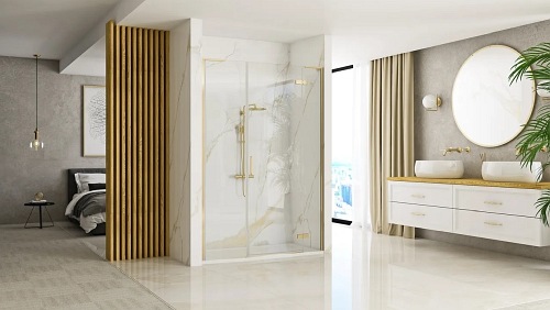 Drzwi prysznciowe do wnęki 130 cm szczotkowane złoto uchylne Hugo Rea Gold