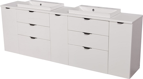 Biała matowa szafka łazienkowa z dwiema umywalkami 210 cm Liv 2 Victa