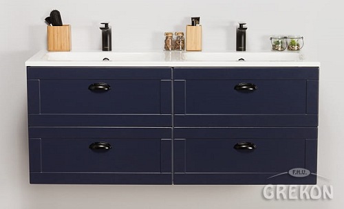 Wisząca szafka z umywalką granatowy mat 120/4 cm seria Grend Gante