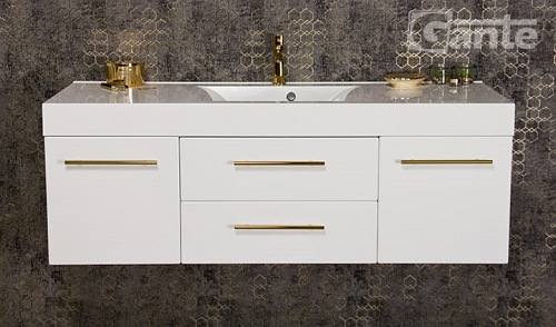Szafka wisząca biały mat z umywalką 140 cm Nela Belli Gold Gante