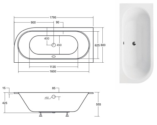 Wanna do zabudowy Avita Slim Besco lewa 180x80 cm