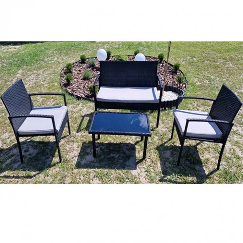 Meble ogrodowe kolor czarny technorattan sofa, stół, krzesła zestaw Pires
