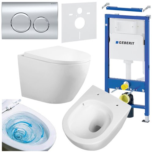 Zestaw podtynkowy stelaż GEBERIT DUOFIX + miska FLOW-WH-TR-02 + przycisk DELTA 20 chrom