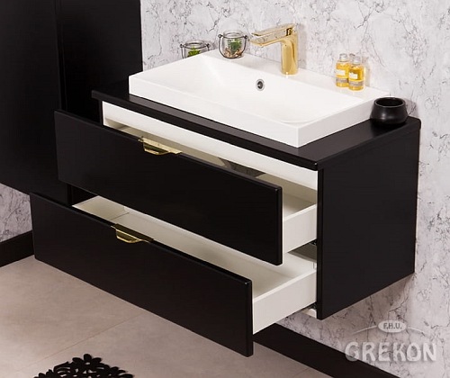 Czarna szafka łazienkowa z umywalką 80 cm Liv Victa