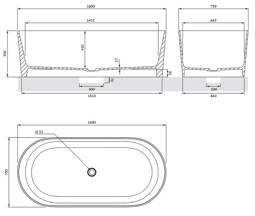 Omnires Ovo M+ Wanna wolnostojąca biały połysk 160x75 cm OVOWWBP