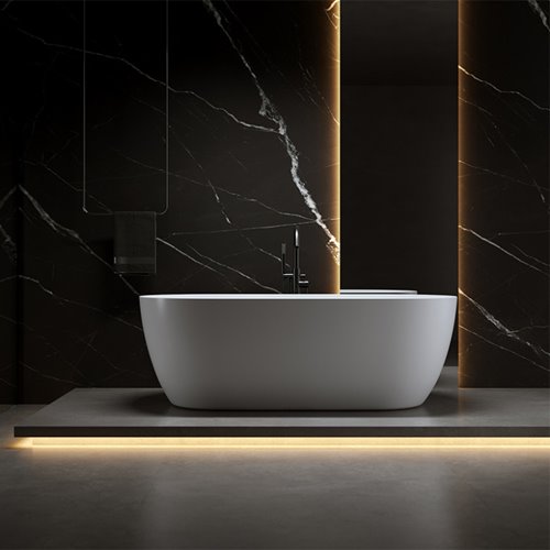 Wanna wolnostojąca biała przelew i korek czarny 150 cm Porto Hydrosan