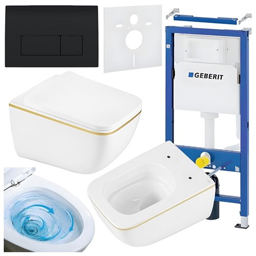 Zestaw podtynkowy stelaż GEBERIT DUOFIX + miska YUZU-WH-GL-TR-03 + przycisk DELTA 50 czarny połysk