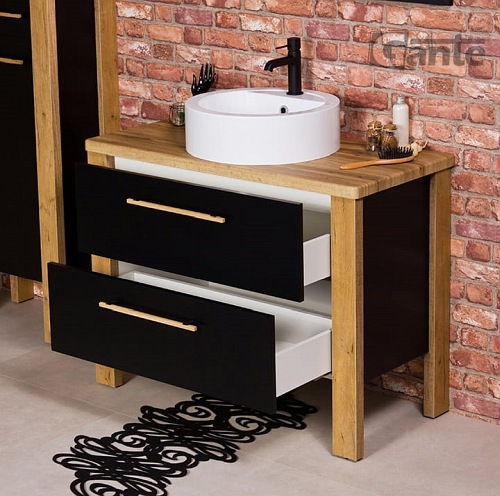 Stojąca szafka łazienkowa 100 cm czarny mat z białą umywalką Cortez Gante