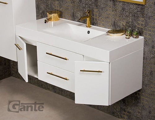 Szafka wisząca biały mat z umywalką 120 cm Nela Belli Gold Gante