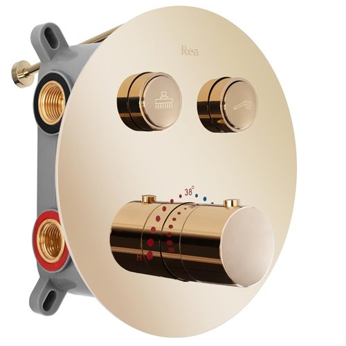 Złoty zestaw prysznicowy podtynkowy z termostatem Lungo Rea Gold