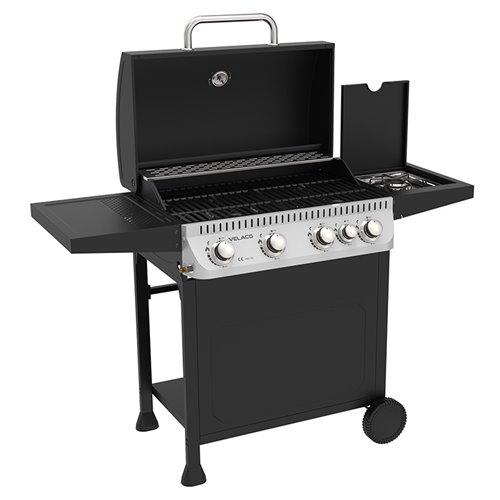 Grill gazowy APOLLO-C kolor czarny ruszt żeliwny moc 14,5 kW + pokrowiec + palnik boczny