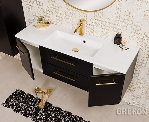 Szafka wisząca z umywalką czarny mat 120 cm Belli Gold Gante