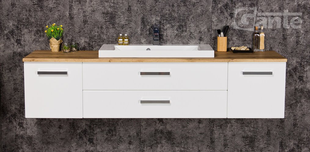 Szafka wisząca z umywalką 180 cm blat dąb naturalny 180/39/C2 seria Fokus B