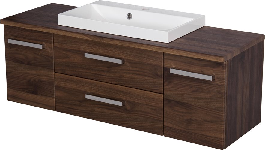 Szafka łazienkowa wisząca z umywalką nablatową 120 cm 39/2 Fokus kolor orzech
