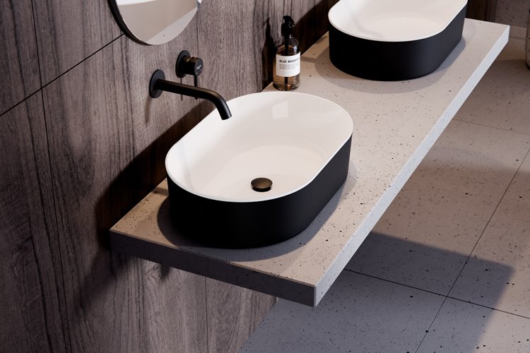 Besco Lova B&W Matt umywalka nablatowa czarno biała 34x53x13 cm UMM-LBW-N