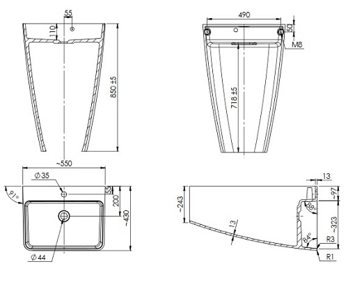 Umywalka wolnostojąca z lanego marmuru Parma UW Marble+