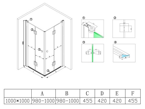 Czarna kabina prysznicowa składana kwadratowa 100x100 BS05C