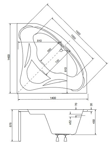 Wanna symetryczna narożna 140x140 Mia Besco