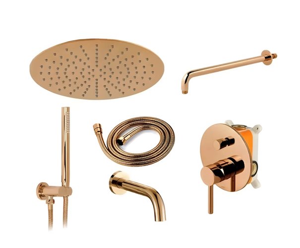 Miedziany połysk zestaw wannowy prysznicowy podtynkowy Lungo Rea