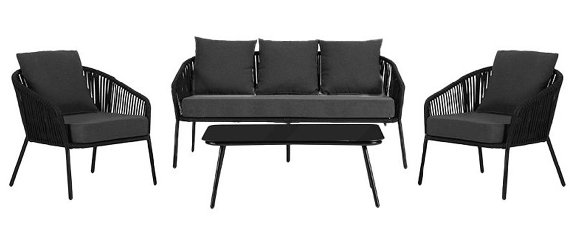 Zestaw mebli ogrodowych metalowych stół, sofa oraz fotele Sierra kolor czarny