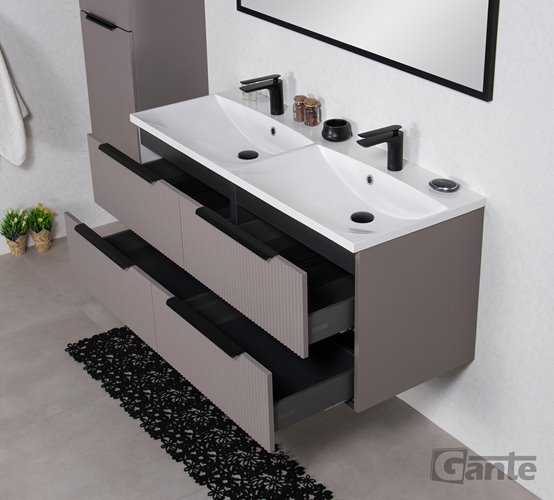 Szafka łazienkowa frezowana wisząca z umywalką 120 cm 46/4 Sydney kolor taupe