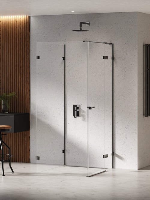 Czarna kabina przyścienna z bocznym wejściem 80x80 EXK-6273 Eventa Black Chrome New Trendy