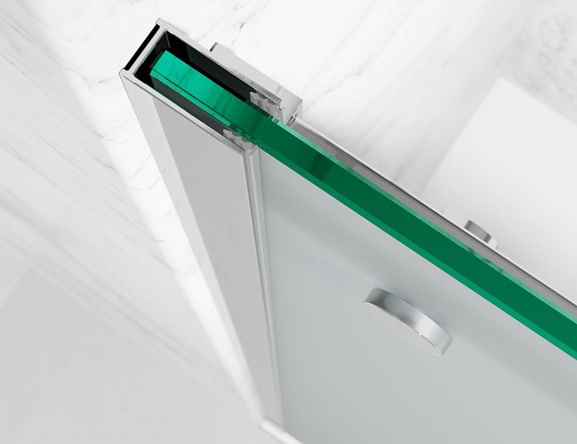 Drzwi prysznicowe rozsuwane prawe/lewe do wnęki 141-147 cm szkło 8mm mleczne profile chrom Swiss Liniger