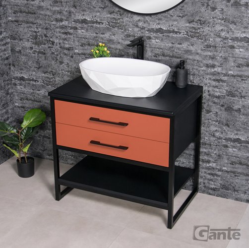 Szafka stojąca z białą umywalką kolor ceglasty loft 80 cm seria New York