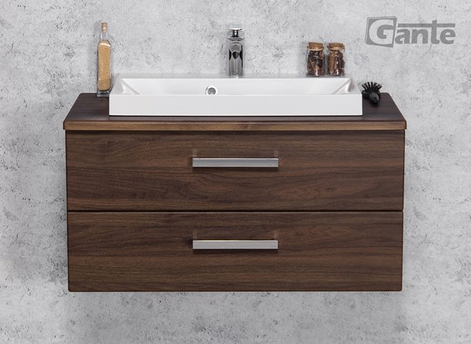 Szafka łazienkowa wisząca z umywalką nablatową 80 cm 39/2 Fokus kolor orzech