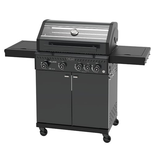 Grill gazowy ZEUS-C kolor czarny ruszt żeliwny moc 14,5 kW + pokrowiec + palnik boczny + LED