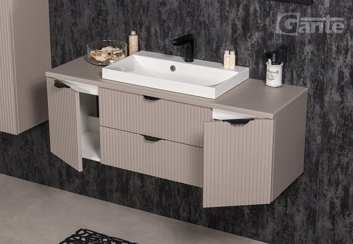 Szafka łazienkowa z lamelami wisząca z nablatową umywalką 120 cm 39/2 Victa Lamello kolor fume mat