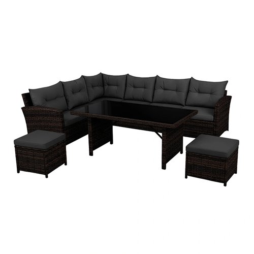 Zestaw mebli ogrodowych z technorattanu narożnik, stół, pufy Toledo brąz zdjęcie 5