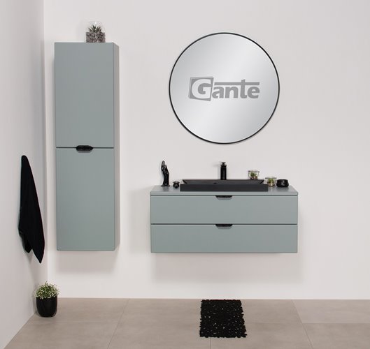 Miętowa szafka łazienkowa wisząca z czarną umywalką nablatową czarny uchwyt 100 cm Magnolia