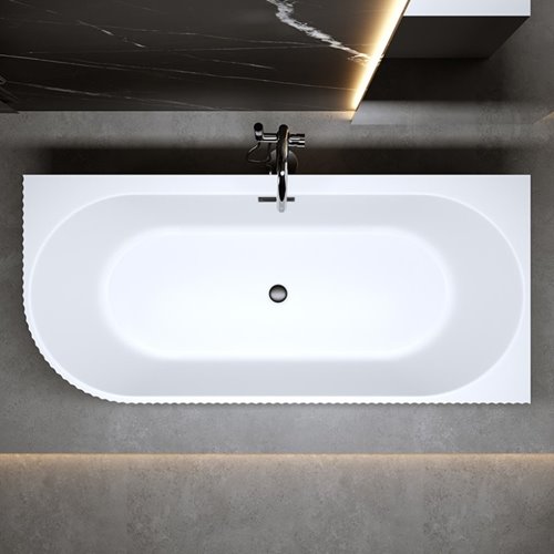 Wanna ryflowana przyścienna narożna prawa korek oraz przelew czarny 140 cm Rio Hydrosan