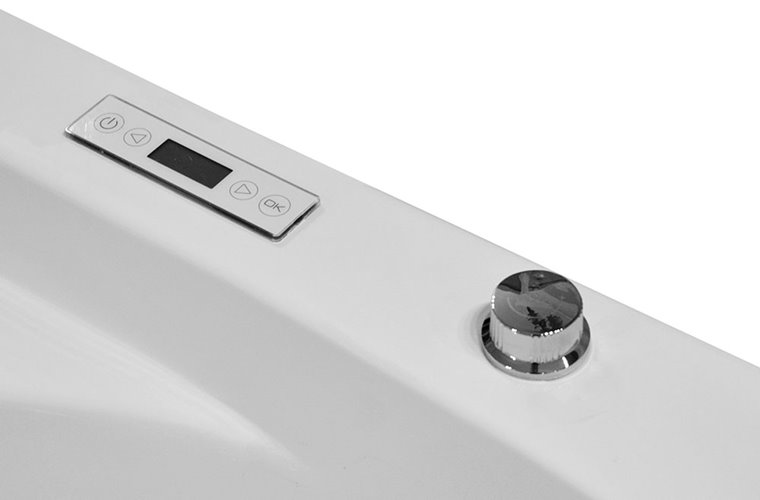 Wanna z hydromasażem narożna 135x135 cm MO-0057 niebieski zagłówek