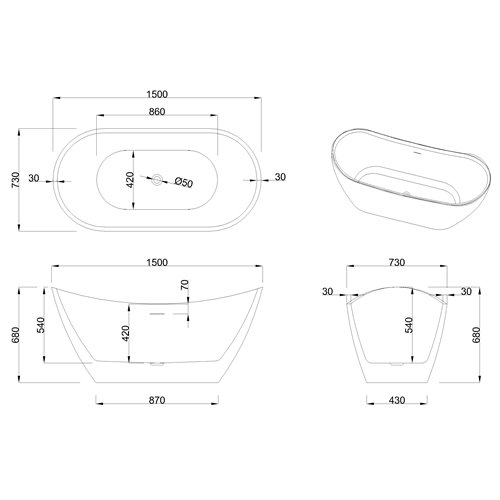 Wanna wolnostojąca 150 cm Astri Invena AN-03-150-F zdjęcie 5